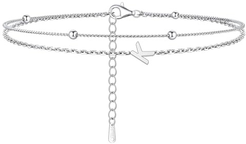 Kraven Pulseras iniciales en capas para mujeres, letra A-Z pulseras iniciales Dainty 26 alfabeto monograma pulseras de plata mujer joyas regalos, 17cm, Acero inoxidable, No es una piedra preciosa