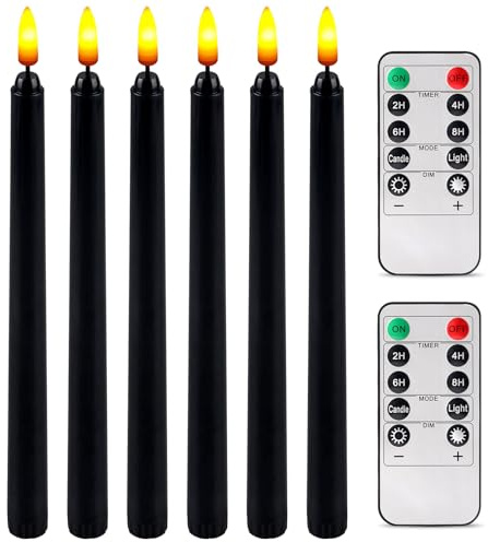 BORDEAG Led Kerze, 6 Stück Led Stabkerzen mit Zwei Fernbedienungen, Kunststoff Flammenlose Kerze mit Timerfunktion, Led Fensterkerzen für Weihnachten, Erntedankfest, 2,1 x 28 cm, Schwarz