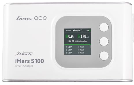 Gens Ace iMars S100 Smart Ladegerät 100W 10A – AC Lipo Balance Charger für 2S-6S Akkus, XT60 Ausgang, inkl. Adapter für Deans/EC3/EC5 – Profi-Ladegerät für RC Autos, FPV Drohnen & Flugmodelle, Weiß