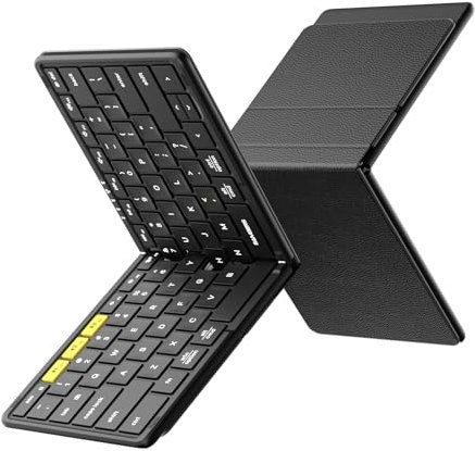 Samsers Full-Size Foldable Bluetooth Keyboard, KF08S Wireless Folding Keyboards with PU Leather Cover, Portable Travel for iPhone iPad Smartphone Tablet Laptop, Android Windows Mac OS, Black