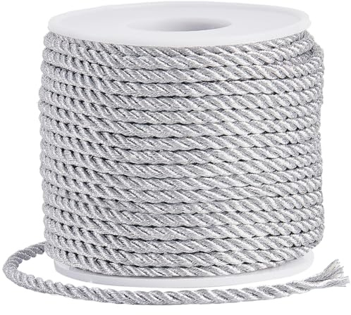 SOFPLATE 22 iarda/20 m di Nastro Decorativo in Corda Intrecciata 3mm Argento 3 Strati Cordoncino Intrecciato Filo Intrecciato Corde Intrecciate per Laurea Cordoncino d'Onore Handfasting Decorazione p