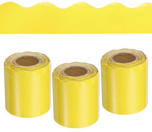 QUARKZMAN 3 Rollos de Borde para Tablón de Anuncios 98.4 Pies Borde Festoneado Decorativo Enrollable para Decoración de Tablón de Anuncios en Casa, Aula u Oficina, Amarillo