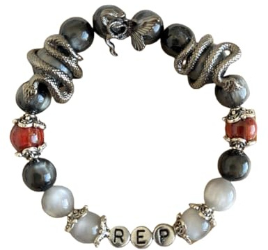 Creastive DIY Design Handmade Friendship Bracelets Inspired for 11 Eras Album-Stretch Stackable(6.2-7.8inch) Bracelets for Gifts (Black-REP TV)