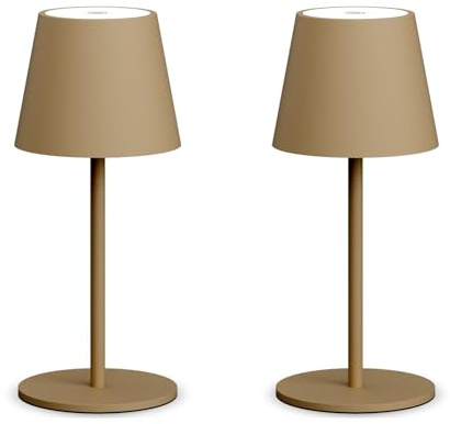 lundwa Dimmbare 2 Stück led akku tischleuchte 26CM, 5000mAh (Khaki) | camping lampe akku aufladbar,3W 3000K tischleuchte kabellos, IP54 Outdoor Tischlampe für Restaurant, Schlafzimmer, Bar