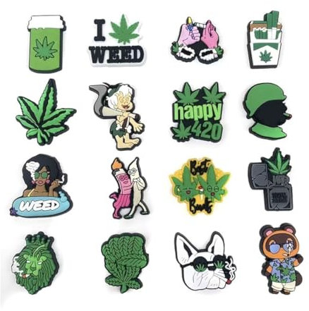 ZUWIJEQ 16Pcs Accessoires chaussures plantes vertes, Charmes de Chaussure,Breloques Chaussures en PVC Charmes de Chaussures Dessin Animé pour Chaussures, Décorations de Fête Cadeaux D'anniversaire