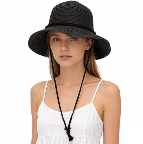 HomKuch Sombrero de Paja de Playa de Verano Femenino Plegable y Enrollable Sombrero de Playa Sombrero de Paja Sombrero de Sol