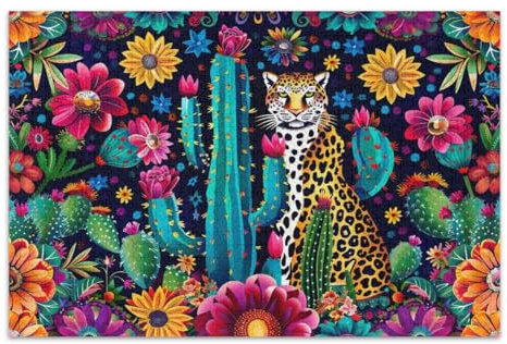 Bunte Blumen, Kaktus, Leopard, Puzzle, 1000 Teile, Familienpuzzle, lustiges Spiel für Männer und Frauen, fertige Größe 75 x 50 cm