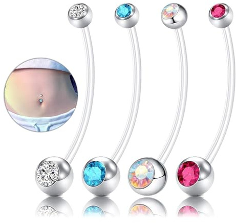 zurabini Pregnancy Belly, 4 PCS Navel Piercing Jewelry Hoops, Body Piercing Bars, Flexible Plastic Maternity Belly