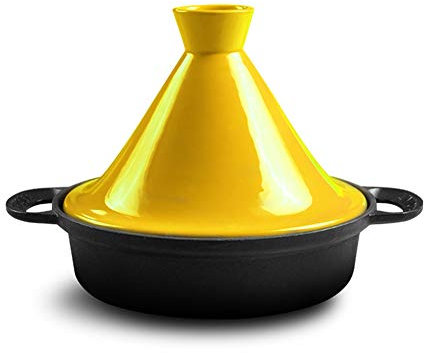 Tajín marroquí de Hierro Fundido, Tajín marroquí, Olla de Hierro Fundido de 3 l, Micro Olla a presión de Color Brillante, Tapa de cerámica, Utensilios de Cocina saludables Amarillos