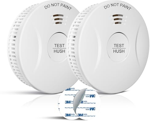 Détecteur de fumée avec Une autonomie de 10 Ans, doté de Patins adhésifs, d'un Mode Silencieux et d'une Alarme sonore de 85 décibels 2pcs