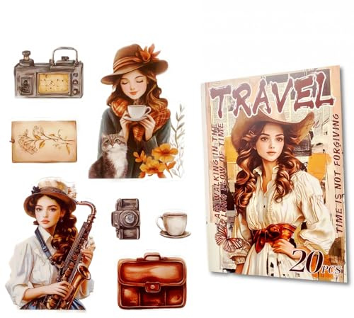 TIAMECH Travel in Time Cowgirl Sticker Book - Tracing Back Time Series, 20 Sheets Waterproof PET Scrapbooking Stickers for Junk Journaling, Decorative Ephemera & DIY Crafts