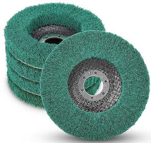 SI FANG Lot de 5 disques de polissage en non-tissé 125 x 22,2 mm - Tampon de polissage en fibre de nylon - Grain 120 - Pour meuleuse d'angle - Nettoyage de la peinture - Soudures de rouille et
