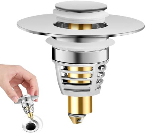 Upgraded Sink Plug, Improved Bathroom Sink Plug Replacement, Universal Sink Stopper, Pull Type Sink Plug Strainer Stainless Pop up Bidet Plug for Bathtub, Kitchen, Basin for (1.3-1.65inches）(1)