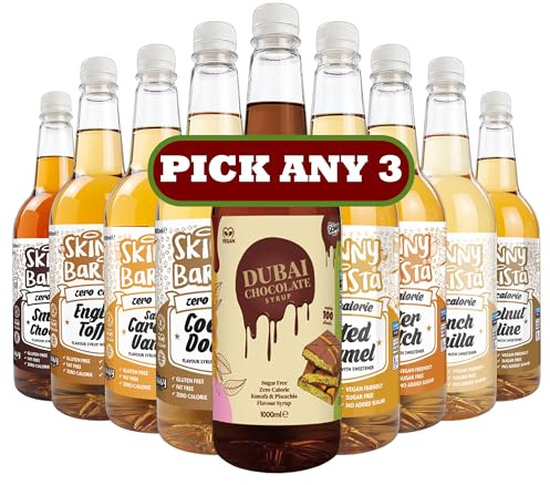 Skinny Food Co Skinny Barista Zero Calorie Coffee Syrup | Pick Any 3 Flavours | Sugar Free, Fat Free, Vegan Friendly, Gluten Free, Ideal for Coffee, Shakes & Baking | 3 x 1 Litre Bottles