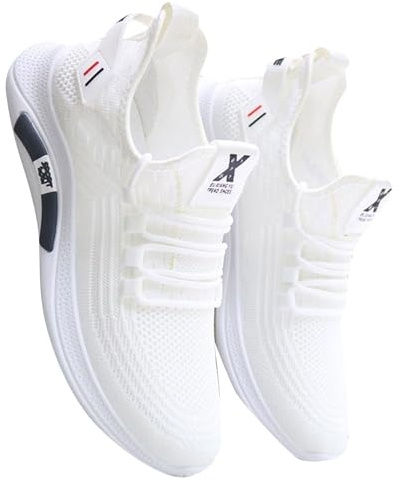 Generisch Baskets antidérapantes pour homme - Chaussures de course à enfiler - En maille - Respirantes - Semelle plate - Chaussures de loisirs - Confortables - Couleur unie, Blanc., 42 EU