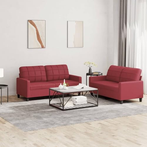 Snsowed 2-TLG. Sofagarnitur mit Kissen Weinrot Kunstleder, Sofa Mit Relaxfunktion, Couchgarnitur, Wohnzimmer Sofa, Couch, Sofa Set 3201361