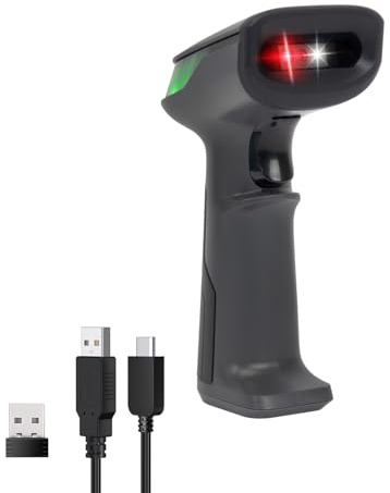 VulTech BC-07P-WBT Barcode-Scanner, kabellos, 2,4 GHz, Bluetooth/USB, Barcodeleser 2D, 1D QR, Scan auf Display, POS, Kassenrekorder, Supermarkt, Apotheke, Windows/Mac/Linux