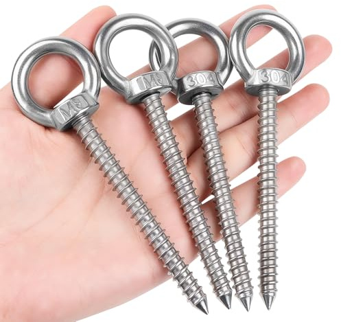 Niuny Pernos de Ojo de Acero Cáncamos Grandes 4Pcs Hembrillas Cerradas M8 X 80cm Pernos de Ojo Atornillado Tornillos de Gancho de Acero Inoxidable para Hamacas Cestas Colgantes Amarres Levantar