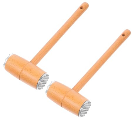 COLLBATH 2 Pezzi Martello per Carne Doppia Faccia in Legno Faggio Batticarne Ergonomico per Intenerire Bistecca Manico per Manzo Pollo e Maiale in Cucina