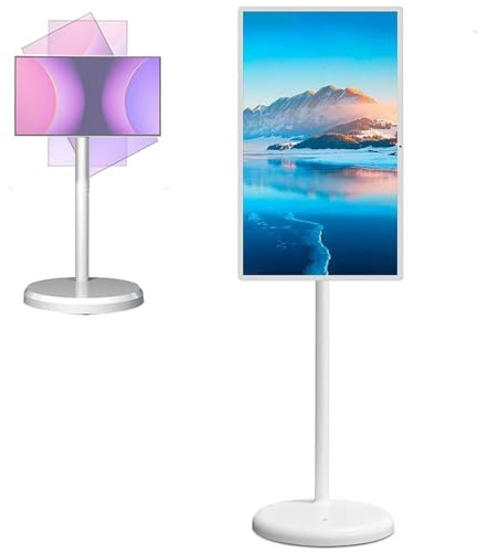 21.5in/24in/27in/32in Smart Touchscreen Monitor, 1080p Mobile Portable TV Stand on Wheels, 8+128GB Storage, Swivel Rotation Rolling Monitor for Home 21.5in