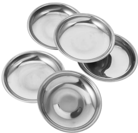 TOYZFRIENDY Juego De 5 Platos De Acero Inoxidable Para Servir Aperitivos Salsas Y Otros Artículos Incluye Bandeja Redonda Para Aperitivos Ideal Para Servir Sobres Y Salsas También Sirve