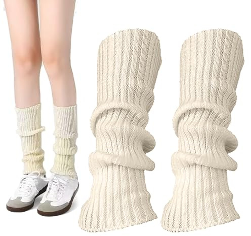 Jambières longues en tricot beige pour femme, chauffe-jambes chaudes, jambières d'hiver chaudes, jambières de ballet pour fille, jambières en tricot vintage, flexibles, jambières de cosplay, jambières