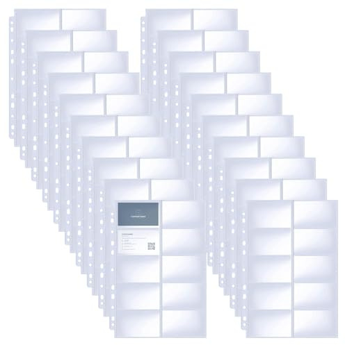 20 Pack 400 Taschen Visitenkartenhülle A4 mit 10 Fächern,Visitenkartenmappe,Visitenkarten Aufbewahrung,Ultra-Clear Doppelseitige Visitenkarten Mappe mit 11 Löchern, Visitenkarten Organizer, Fotohüllen