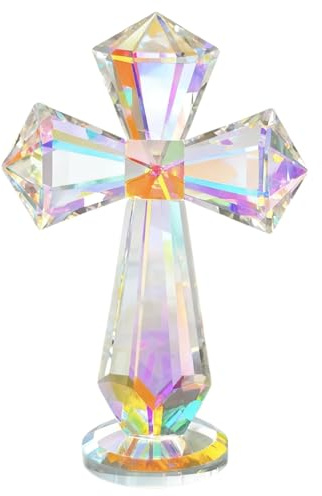 Yhuasia Kreuz Kristall, Christliches Geschenk, Klares Kristallkunsthandwerk Kreuz Ornament für Wohnzimmer Schlafzimmer Eingangsbereich Flur, Dekoration & Geschenk (Typ B, 10x5x14,8cm)