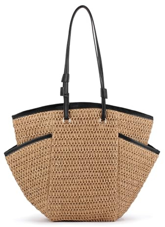HuiYStar Sacs de Plage pour Femmes,Grand sac à Main Tissé à Bandoulière pour L'été, Cabas en Paille pour Les Vacances D'été