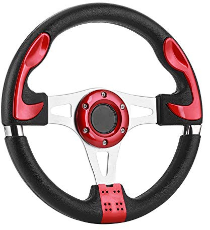 Jonlaki 320mm/12.5in Sport Steering Wheel with Horn Button, Universal Car Modified Aluminum Auto Parts, Red Stylish Upgrade (Red)