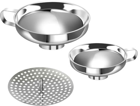 Imbuto per inscatolamento in acciaio inossidabile - Set di imbuti a bocca larga 13,8x4,3 cm, strumento filtro filtro integrato, gadget durevole per il trasferimento da cucina | Aiutante per riempire b