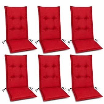 Julido Hochlehner Auflage 120x50x5 cm – Gartenstuhlauflage mit 5 cm Polsterung, UV-beständig, robust & weich, mit Seitenschleifen, für Garten, Terrasse & Balkon, Farbe wählbar (6, Rot)