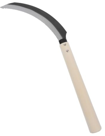 Hoz Dentada de Acero al Carbono con Mango de Madera, Corte | Curvo en Forma de Media Luna, Uso en Jardinería y Labores Agrícolas de Precisión, Agarre Cómodo Antideslizante