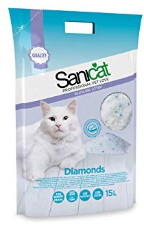 Sanicat Diamonds, Arena Absorbente de Gel de Sílice para Gatos, Sin Olor - 15 L, Blanco