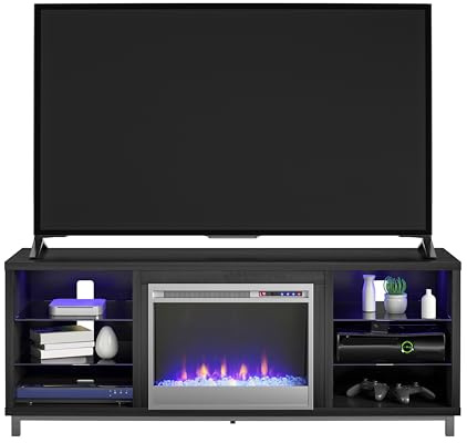 Ameriwood Home Lumina Fireplace TV Stand, Black Oak, Holds TVs up to 70, Modern Entertainment Center with RGB LED Lights