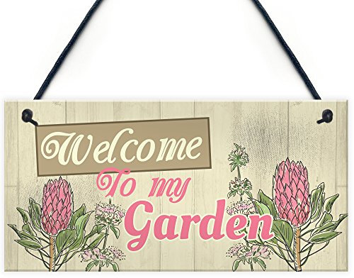 Red Ocean Wall Plaque Welcome To My Garden Home Shed Sign Gifts for Nan Birthday Friendship Gifts
