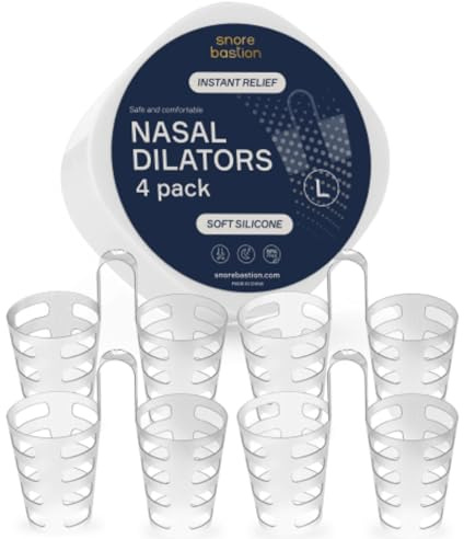 Snore Bastion Nasal Dilators for Sleeping – Set of 4 Large (L) Soft Nose Vents and Nostril Opener for Quiet Nights - Nasal Cones