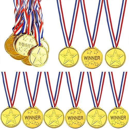 SHATCHI Goldmedaillen aus Kunststoff für Klassenzimmer, Sterngewinner, Kinder, Sporttag, Olympische Spiele, Preise, Auszeichnungen, Spielzeug, Taschenfüller, (6 Stück-144 Stück), Gold, 120pcs