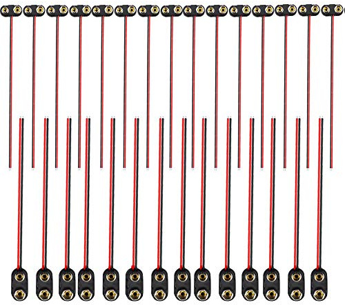 Senven 30pcs Haute qualité 9v Connecteur de batterie I et T Type Clip de batterie Connecteur, 15cm Câble Cordon 9 Volts Clip de batterie Connecteur Type T - plastique rigide, Noyau cuivre