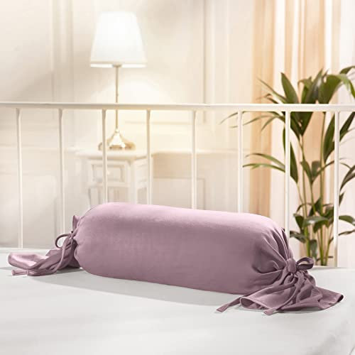 Erwin Müller Nackenrollenbezug Interlock Mako-Jersey - Serie München - perfekte Passform, formstabil, bügelfrei, mit Bindeband - Mauve Größe 40x15 Ø