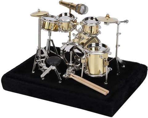 Jenngaoo Mini Schlagzeug Deko 14x10 cm, Modell Musikinstrument | Wohnzimmer Dekoration, Geschenk für Musiker, mit Schlägeln und Schaukasten, Exquisites Tischmodell, Robust und Langlebig