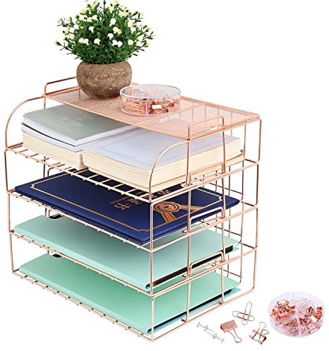 Briefablage A4, Ablagefächer Stapelbare Schreibtisch Organizer Ablage ,Büromaterial Organizer Roségoldene Ablagefächer für Schule, Zuhause und Büro