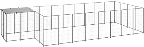 vidaXL Silver kennel 10,89 m² stål valphållare för hundbur utomhus