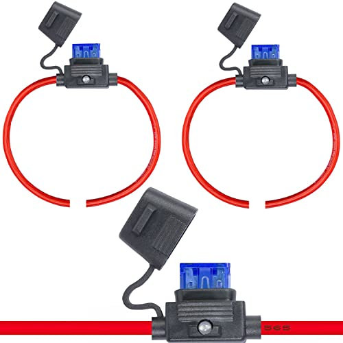 ZHOFONET 10AWG Porte-fusible en ligne avec câble de 30 cm, porte-fusible automobile étanche avec capuchon, mini-fusible à lame bas 15 A et 30 A intégré, lot de 2