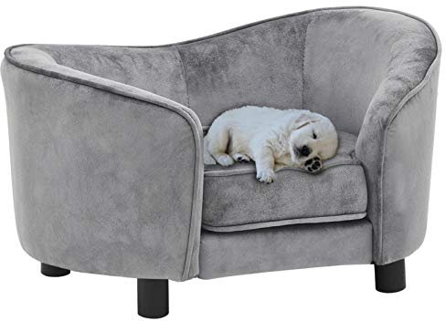 Kstyhome Hundesofa, Hundebett, Hundecouch, Hundekissen, für kleine Hunde, Grau 69x49x40 cm Plüsch