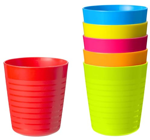 PLASKIDY Kids Cups Set of 6 Toddler Plastic Cups 8 Oz - Children's Drinking Tumbler Cups - Reusable Kids Plastic Cups BPA FREE/Dishwasher Safe