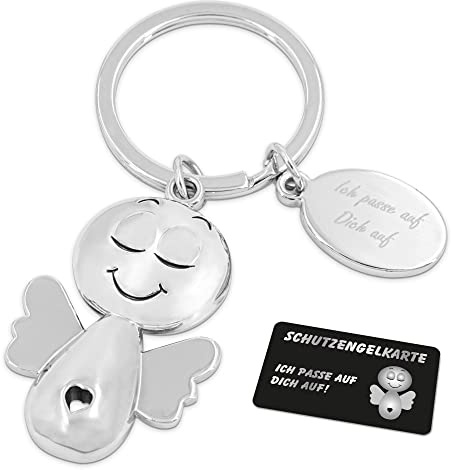 ZWEN Schutzengel Schlüsselanhänger mit Geschenkbox + Schutzengelkarte | Schlüsselanhänger Schutzengel in silber - Engel Anhänger als Glücksbringer Auto Anhänger