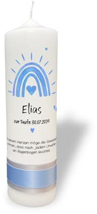 Taufkerze mit Regenbogen Blau