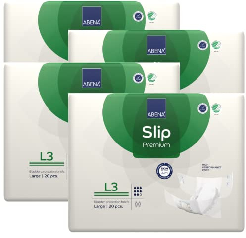 ABENA Slip Premium All-in-One Inkontinenzeinlagen für Damen und Herren, Eco-Labeled Damen-Inkontinenzeinlagen, Größe L 3, 100–150 cm Taille, 3400 ml Saugfähigkeit, 4 x 20 Stück | All-in-One Eco-Labeled Damen-Inkontinenzeinlagen,100–150 cm Taille, 3400 ml Saugfähigkeit, 4 x 20 Stück