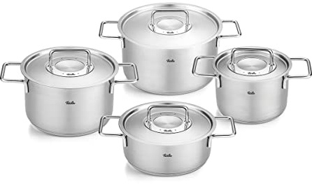 Fissler Pure Collection/Edelstahl-Kochtopfset, 4-teilig, Töpfe mit Metall-Deckel (3 Kochtöpfe,1 Bratentopf) - Induktion